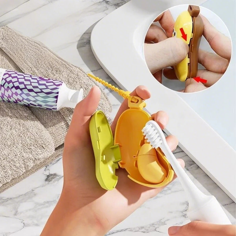 1Pcs Compartment Toothbrush Dust Clamp Banana Toothbrush Head Protective Cover with Toothpaste Portable Travel Style Storage Box