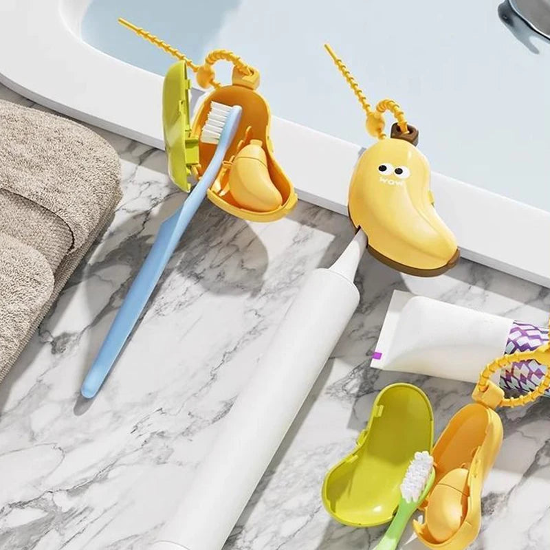 1Pcs Compartment Toothbrush Dust Clamp Banana Toothbrush Head Protective Cover with Toothpaste Portable Travel Style Storage Box